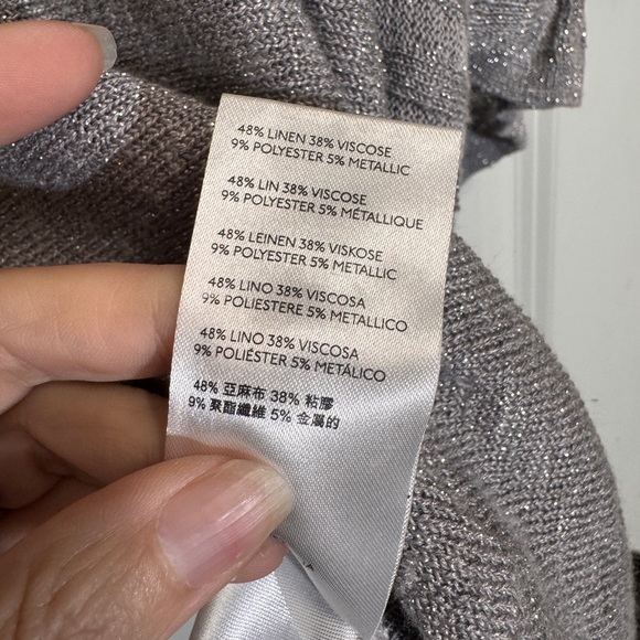 Anthropologie Alicia Shimmer Pullover Top Gray Silver Linen Blend XS Sparkle - Picture 7 of 9